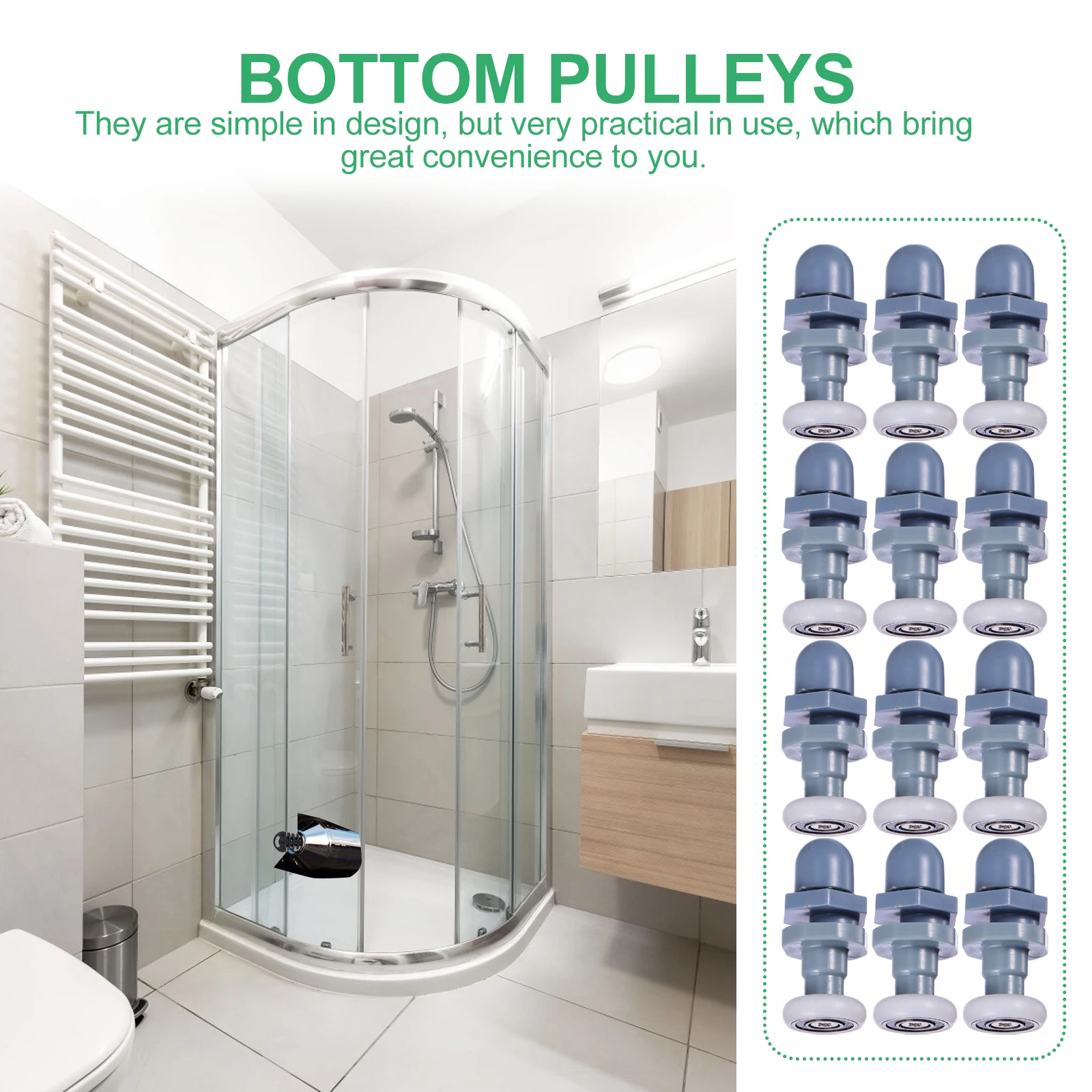 12pcs Shower Door Rollers Bottom Pulleys Ultra-Quiet Wear-Resistant Wheels Replacement Kit For 19Mm Glass Shower Doors Bathroom
12pcs Shower Door Rollers Bottom Pulleys Ultra-Quiet Wear-Resistant Wheels Replacement Kit For 19Mm Glass Shower Doors Bathroom