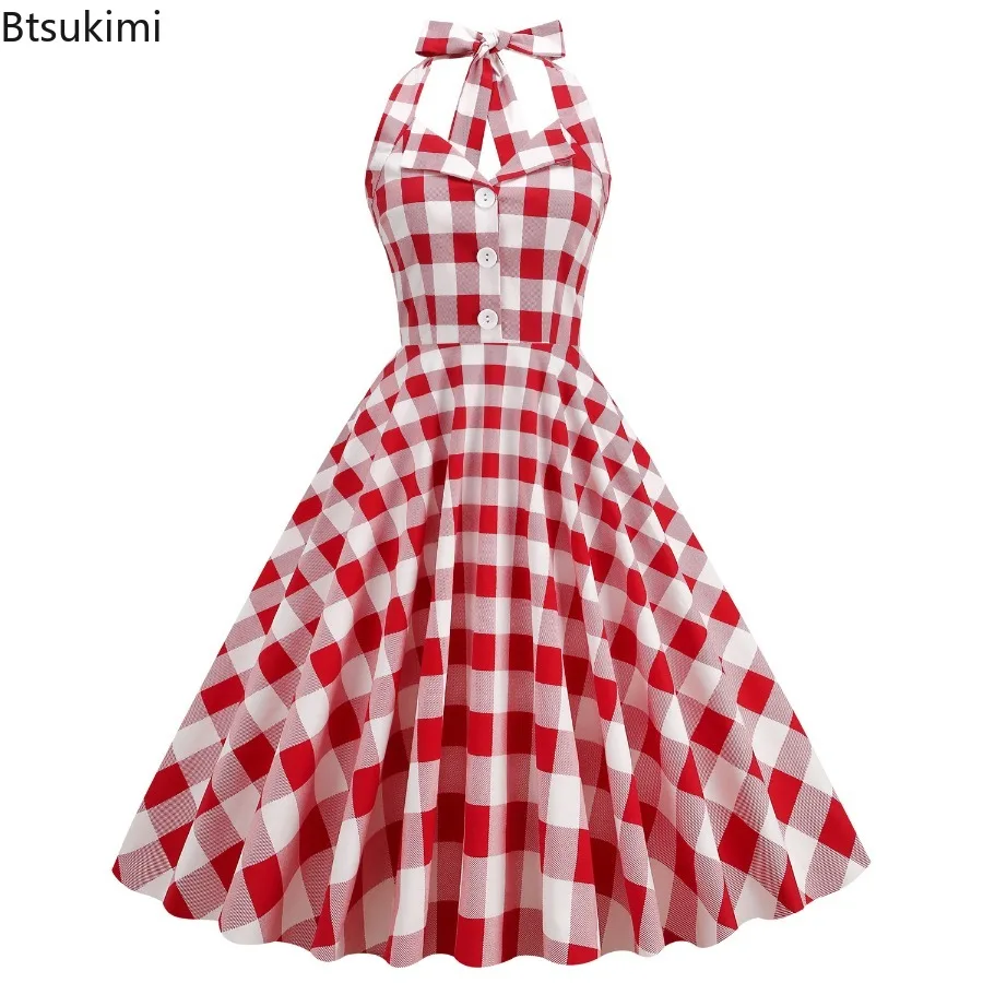 New 2025 Women's Vintage Halterneck Dress with Pockets Retro Rockabilly Plaid Dot Cocktail Party Swing Dress Summer Casual Dress
New 2025 Women's Vintage Halterneck Dress with Pockets Retro Rockabilly Plaid Dot Cocktail Party Swing Dress Summer Casual Dress