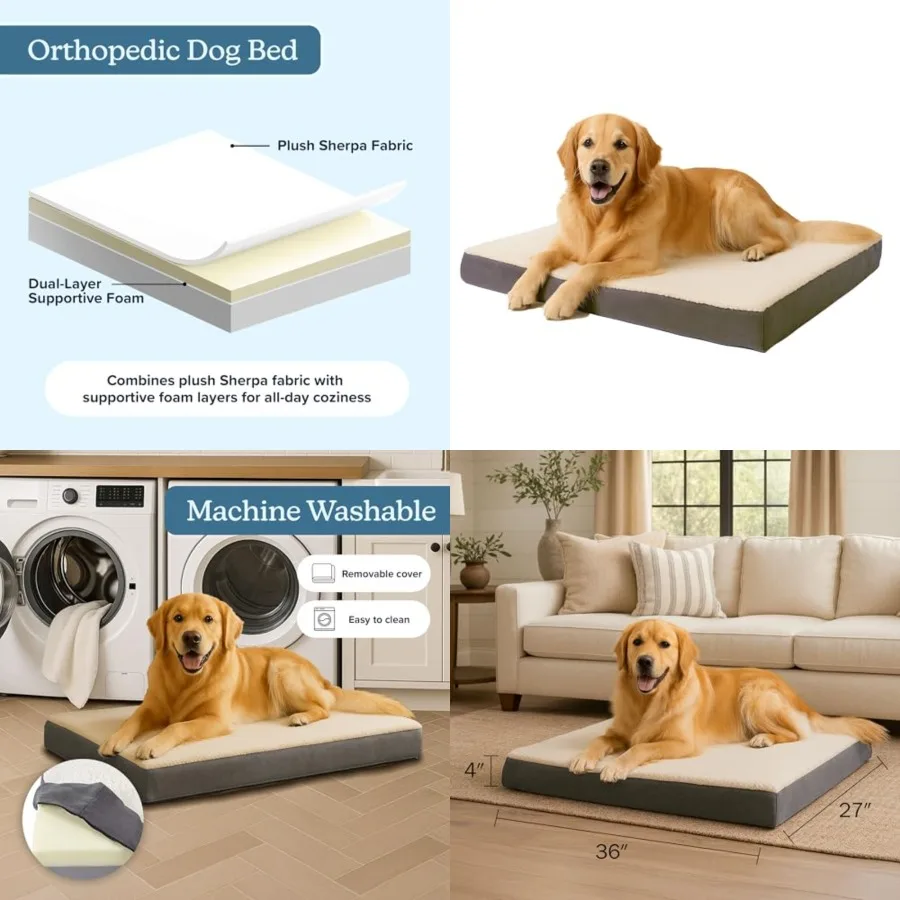 Orthopedic Dog Bed - 2-Layer 36x27-Inch Memory Foam Pet Mattress with Machine-Washable Sherpa Cover for Dogs up to 65lbs by
Orthopedic Dog Bed - 2-Layer 36x27-Inch Memory Foam Pet Mattress with Machine-Washable Sherpa Cover for Dogs up to 65lbs by
