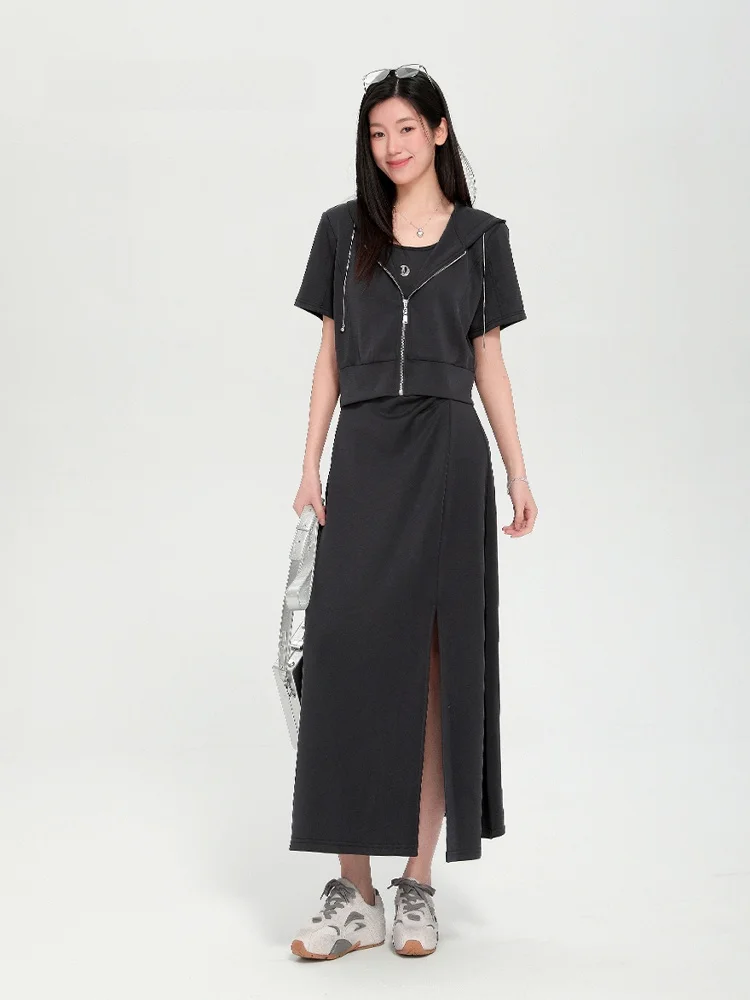 Dailanzhi Summer 2025 ort Jaet Vest Dr Long Dr Set Повседневный костюм-двойка из полиэстера ort Sve с капюшоном на голове
Dailanzhi Summer 2025 ort Jaet Vest Dr Long Dr Set Повседневный костюм-двойка из полиэстера ort Sve с капюшоном на голове