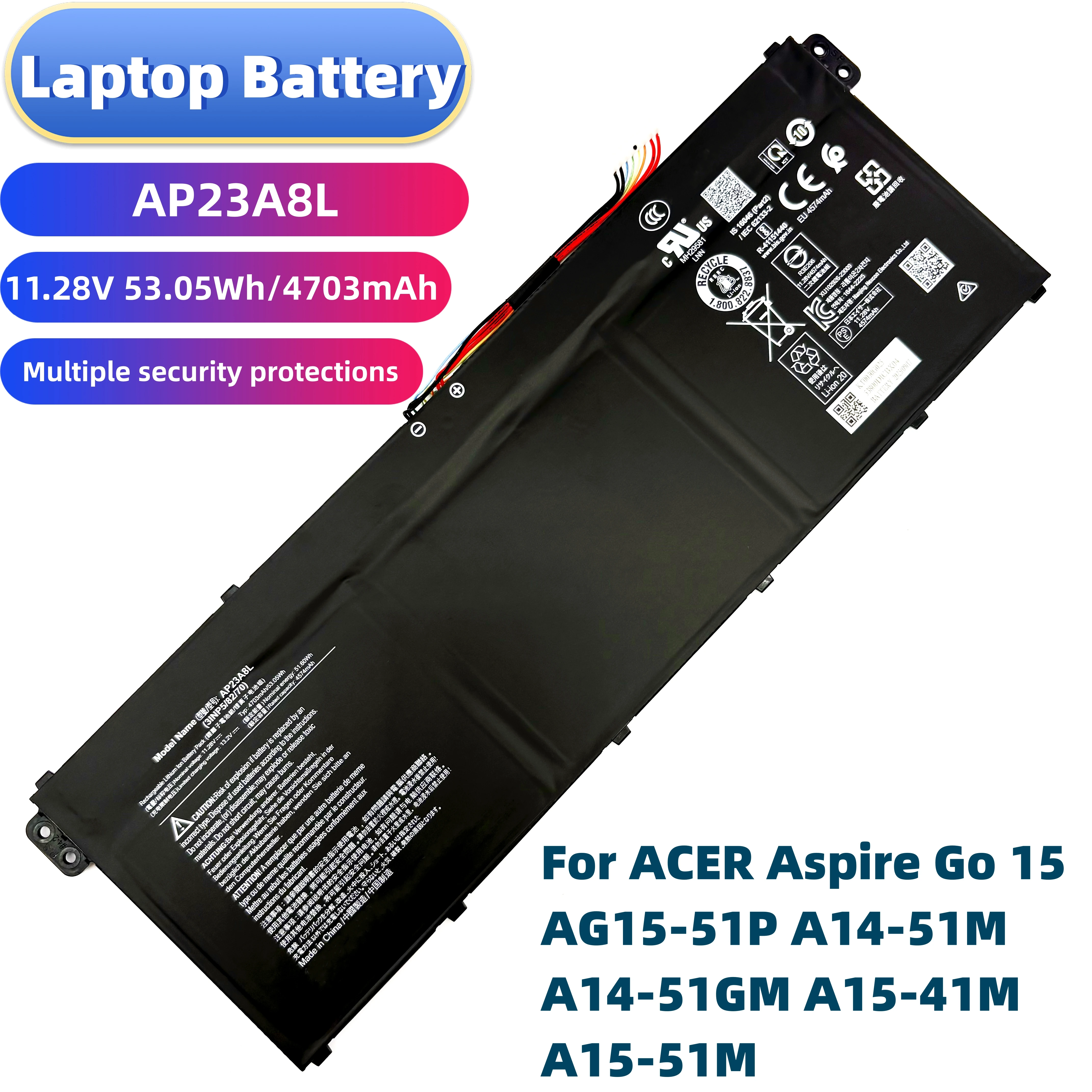 Высококачественная новая батарея для ноутбука AP23A8L 11.28V 53.05Wh 4703mAh для ACER Aspire Go 15 AG15-51P A14-51M A14-51GM A15-41M A15-51M
Высококачественная новая батарея для ноутбука AP23A8L 11.28V 53.05Wh 4703mAh для ACER Aspire Go 15 AG15-51P A14-51M A14-51GM A15-41M A15-51M