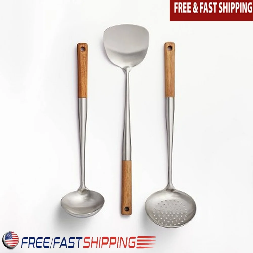 3pc Wok Utensil Set Stainless Steel Wood Kitchen Tools Skimmer Turner Ladle Long Handle Cooking Accessories
3pc Wok Utensil Set Stainless Steel Wood Kitchen Tools Skimmer Turner Ladle Long Handle Cooking Accessories