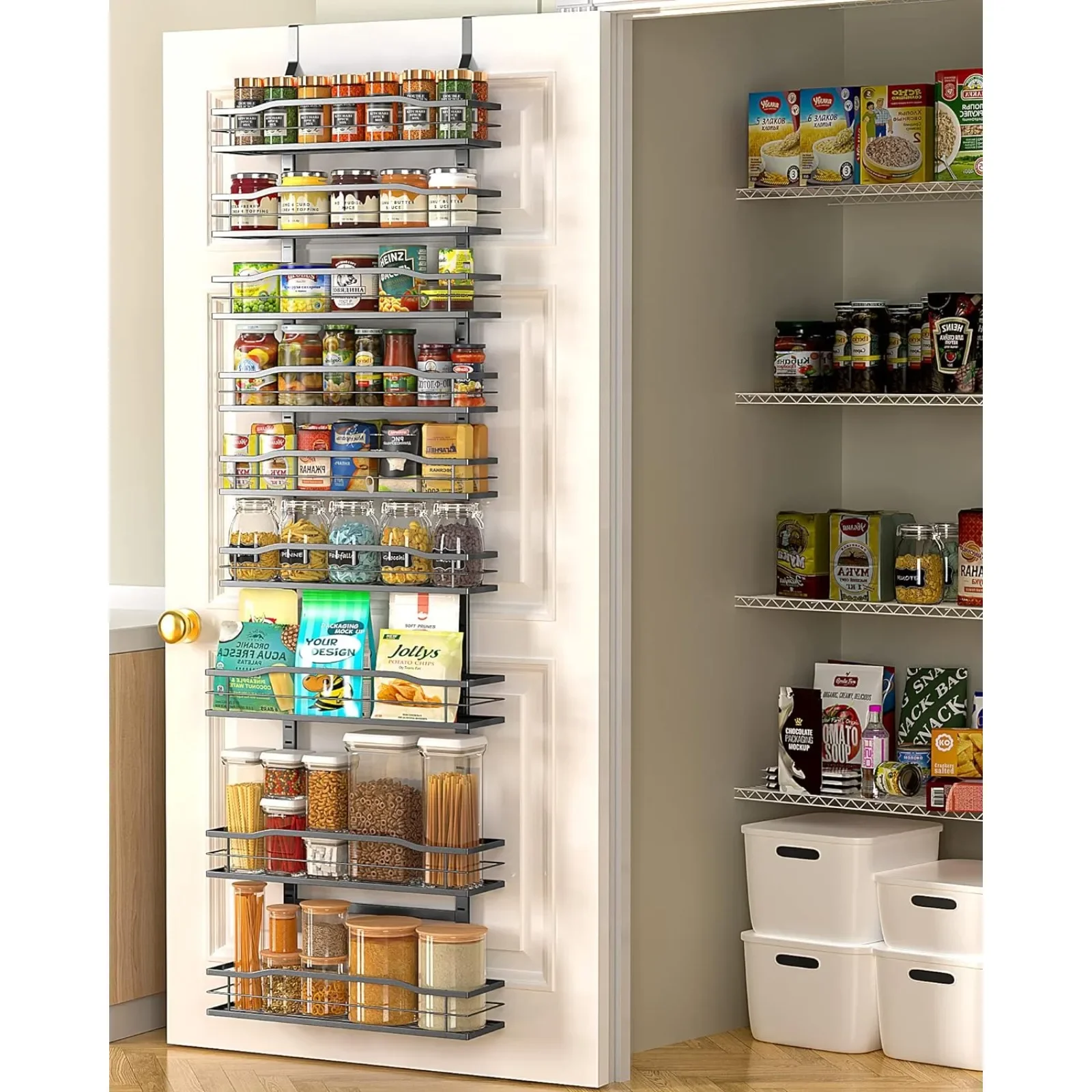 9-Tier Over The Door Pantry Organizer, Pantry Organization and Storage, Black Hanging Basket Wall Spice Rack
9-Tier Over The Door Pantry Organizer, Pantry Organization and Storage, Black Hanging Basket Wall Spice Rack