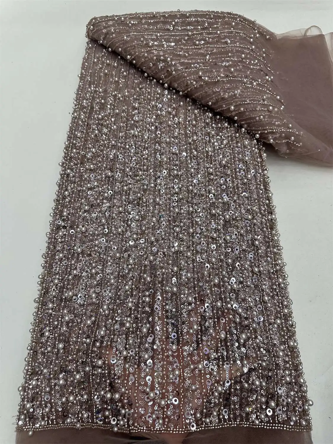 African Lace Fabric 2025 High Quality 5Yard Luxury Beaded Peach Lace Fabric With Sequins Embroidery French Wedding Dress
African Lace Fabric 2025 High Quality 5Yard Luxury Beaded Peach Lace Fabric With Sequins Embroidery French Wedding Dress
