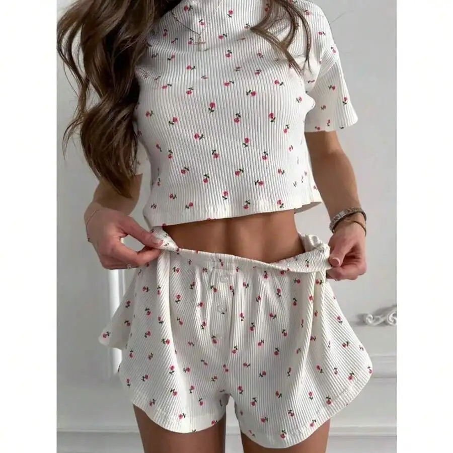 Womens Floral Print Ribbed Crop Top And Shorts Set Casual Sleepwear Home Wear
Womens Floral Print Ribbed Crop Top And Shorts Set Casual Sleepwear Home Wear