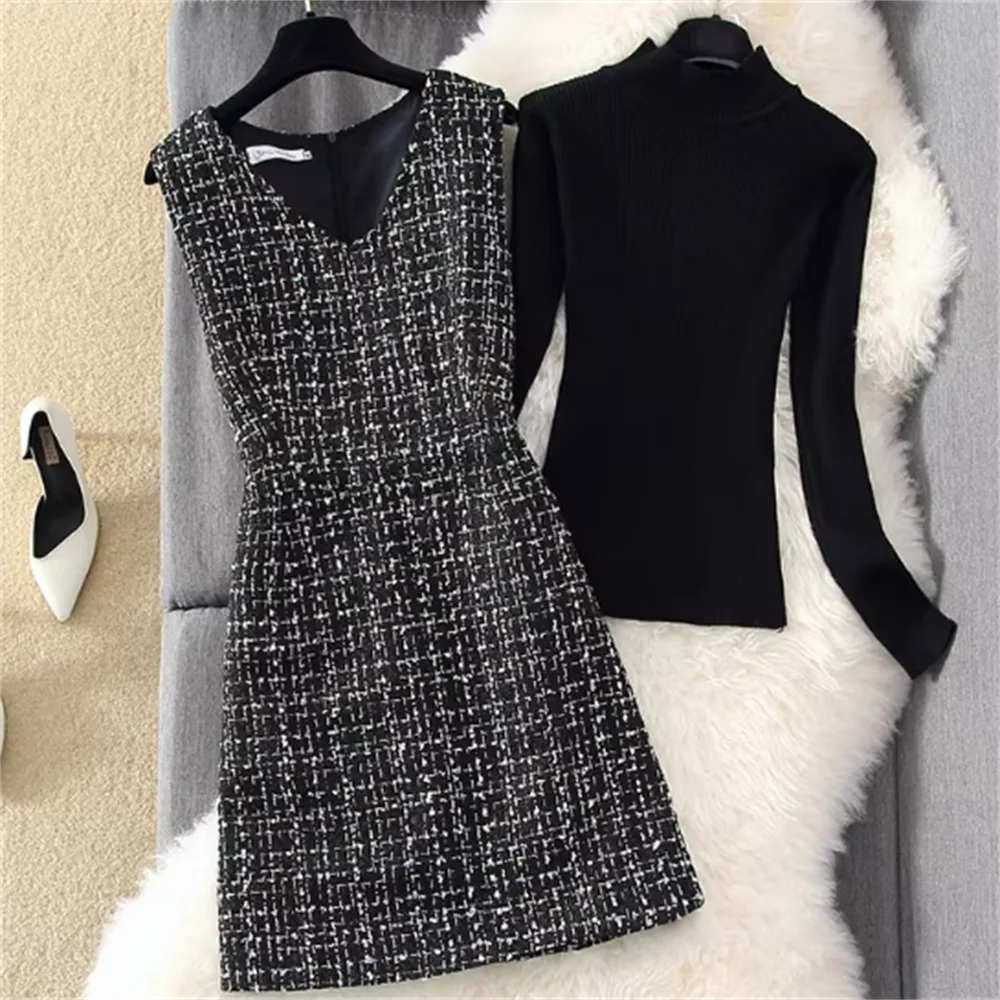 Tweed ol casual dress woolen back long Sleeveless V-neck Vest Dress Women Autumn Winter Casual Elegant
Tweed ol casual dress woolen back long Sleeveless V-neck Vest Dress Women Autumn Winter Casual Elegant