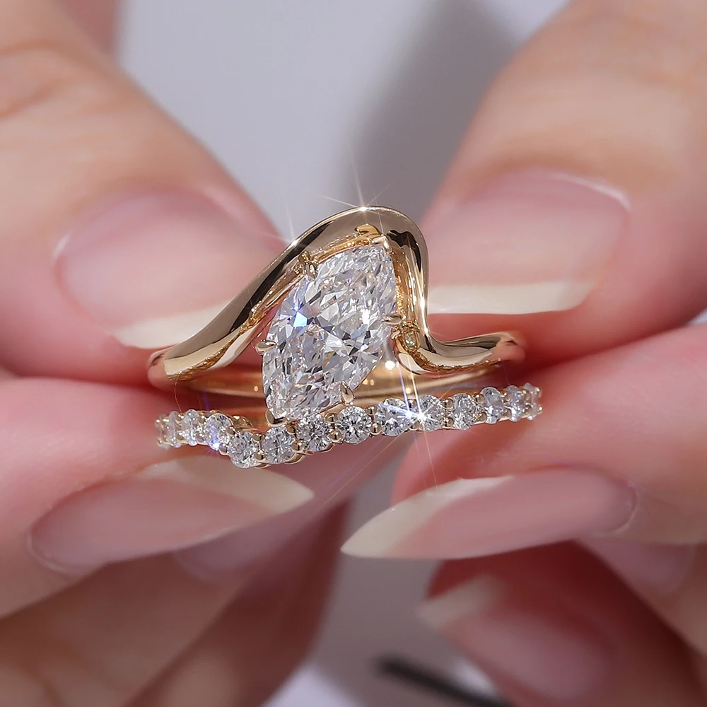 Provence jewelry custom 14K yellow gold wedding bridal ring set marquise 1.5CT IGI lab diamond engagement ring curved solitaire
Provence jewelry custom 14K yellow gold wedding bridal ring set marquise 1.5CT IGI lab diamond engagement ring curved solitaire