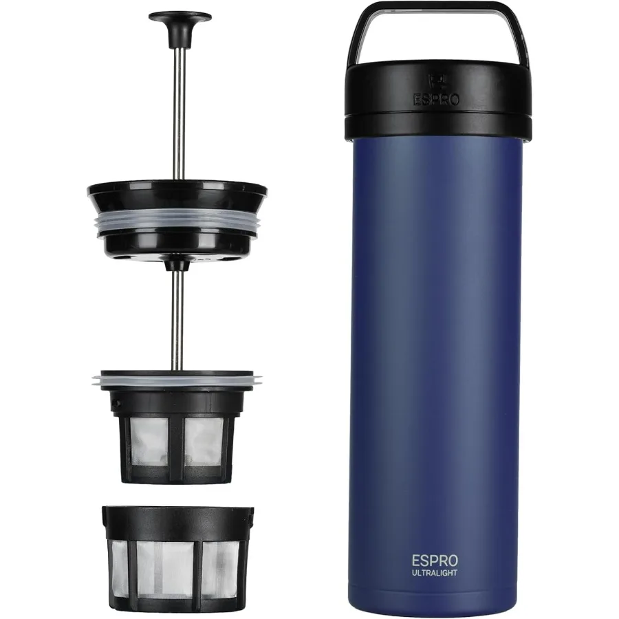 P0 Ultralight French Press Coffee Maker for Travel, Vacuum Insulated Stainless Steel, 16 Ounces, Aegean Blue
P0 Ultralight French Press Coffee Maker for Travel, Vacuum Insulated Stainless Steel, 16 Ounces, Aegean Blue