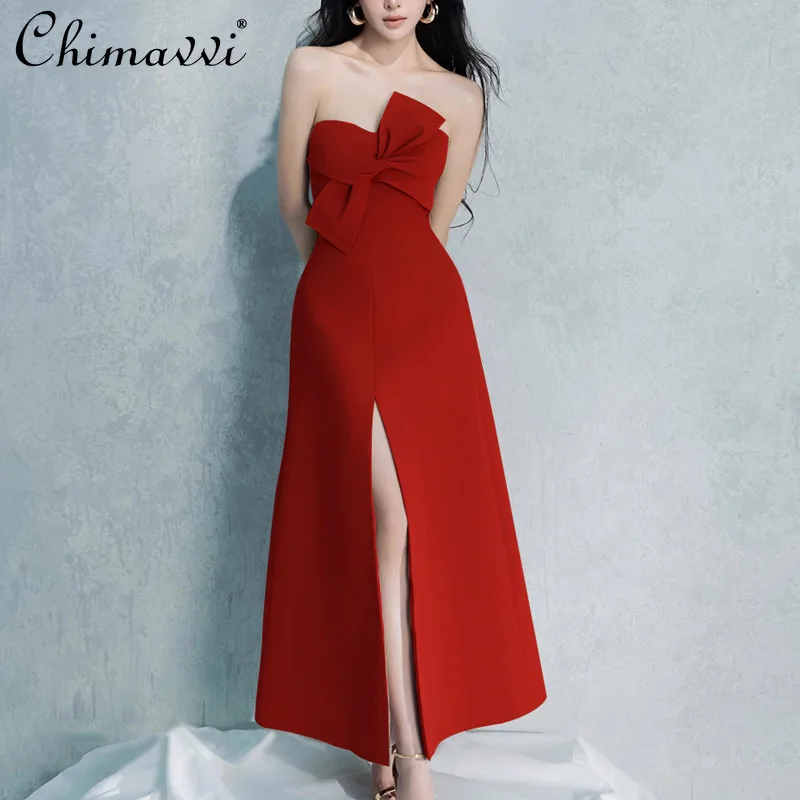 French Socialite Temperament Sleeveless Off-shoulder Twist Strapless Long Dress High Waist Sexy Split Red Evening Dresses Woman
French Socialite Temperament Sleeveless Off-shoulder Twist Strapless Long Dress High Waist Sexy Split Red Evening Dresses Woman