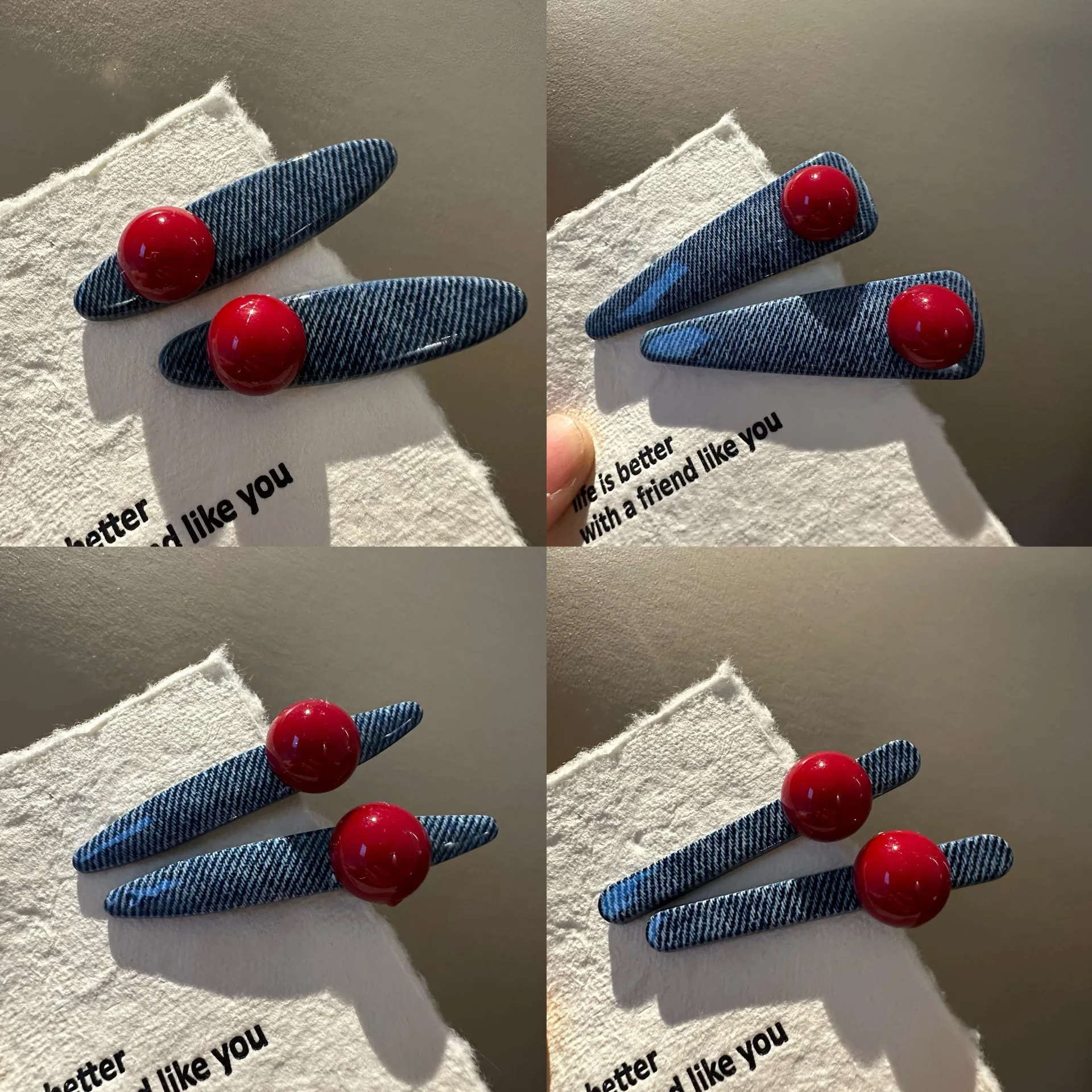 Red Blue Denim Barrettes Korean Style Design for Women Side Bangs and Broken Hair High Quality Non Slip Portable
Red Blue Denim Barrettes Korean Style Design for Women Side Bangs and Broken Hair High Quality Non Slip Portable