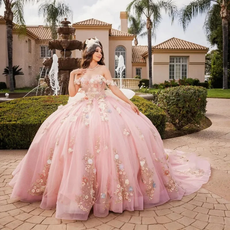 Pink Sweetheart Quinceanera Dresses Ball Gown For Sweet Girls Applique 3Dflowers Vestidos De XV Anos Beads Birthday Prom Dress
Pink Sweetheart Quinceanera Dresses Ball Gown For Sweet Girls Applique 3Dflowers Vestidos De XV Anos Beads Birthday Prom Dress