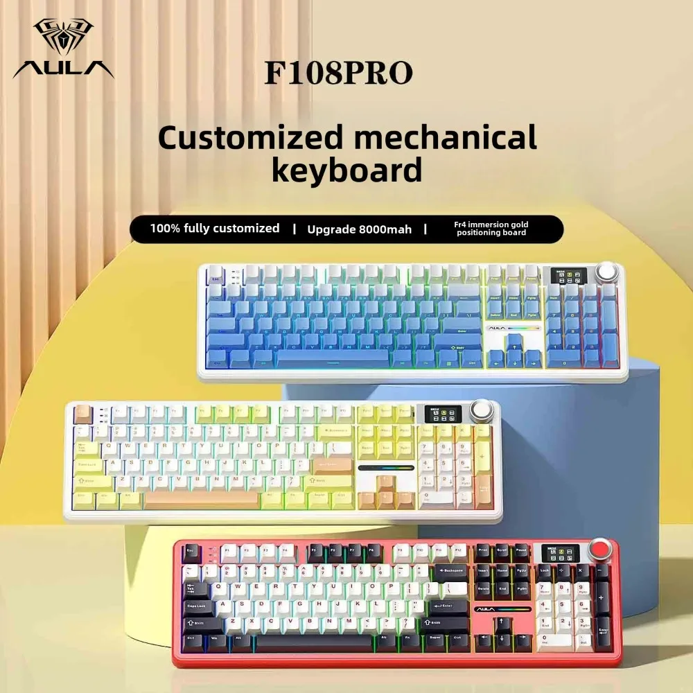 Aula F108/PRO Keyboard Gaming Mechanical Keyboard Bluetooth Wireless RGB GASKET Structure Fast Response Game Accessories
Aula F108/PRO Keyboard Gaming Mechanical Keyboard Bluetooth Wireless RGB GASKET Structure Fast Response Game Accessories