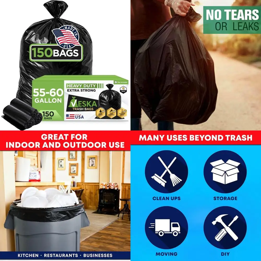 Heavy-Duty 55-60 Gallon Trash Bags | 150 Pack | Large Black Liners for Outdoor, Lawn & Household Use
Heavy-Duty 55-60 Gallon Trash Bags | 150 Pack | Large Black Liners for Outdoor, Lawn & Household Use
