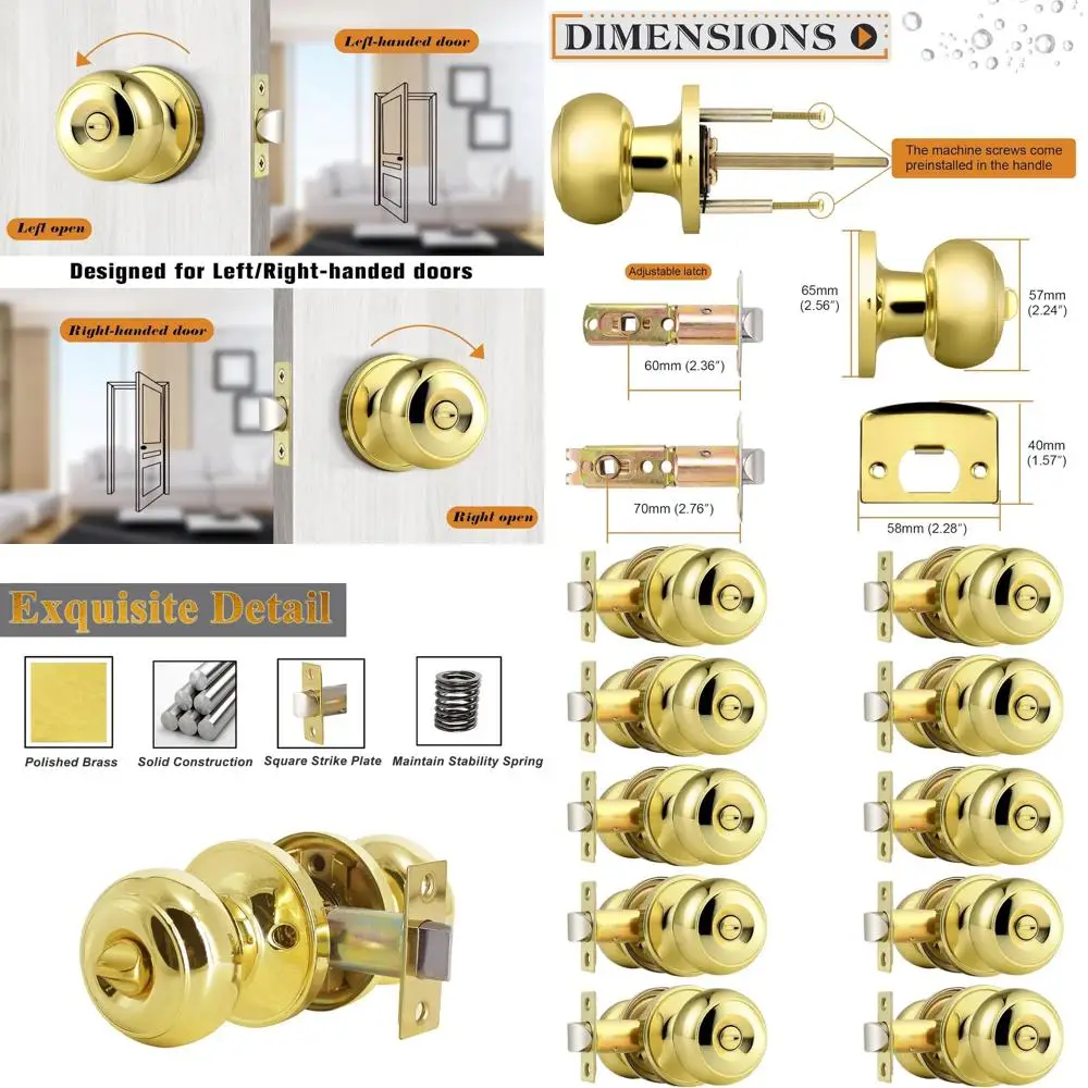Набор из 10 дверных ручек без ключа для спален и ванных комнат с полированной латунной отделкой
Набор из 10 дверных ручек без ключа для спален и ванных комнат с полированной латунной отделкой
