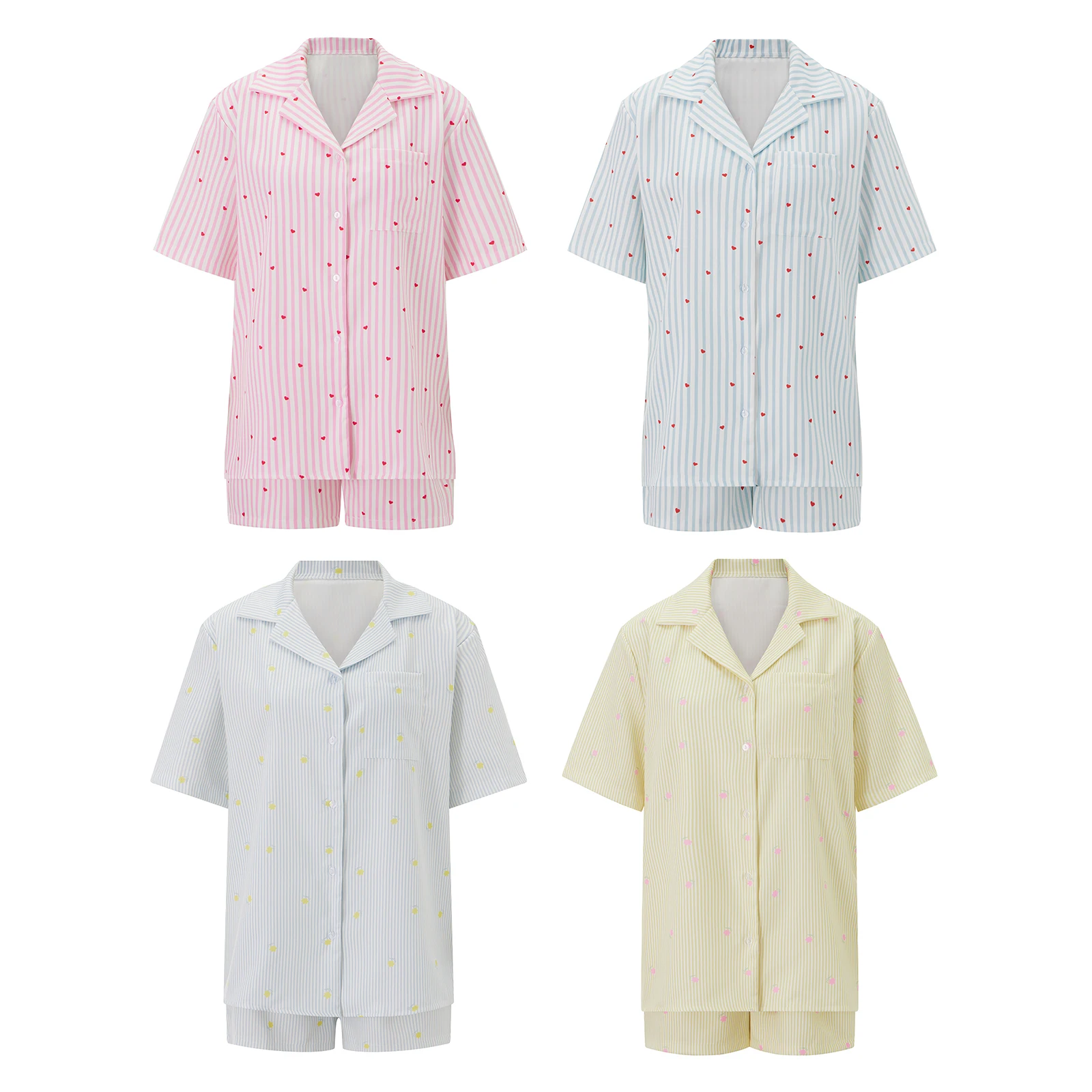 HEZIOWYUN Women's Summer 2Piece Loungewear Pajamas Set Short Sleeve Floral/Heart Print Striped Shirt+Drawstring Shorts Sleepwear
HEZIOWYUN Women's Summer 2Piece Loungewear Pajamas Set Short Sleeve Floral/Heart Print Striped Shirt+Drawstring Shorts Sleepwear