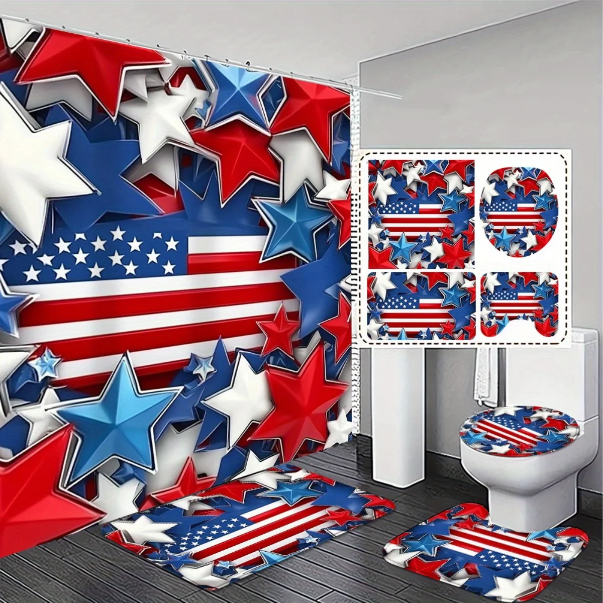 American Flag Bathroom Rug and Shower Curtain Set 1 or 4pcs with 12 Hooks Bath Mat U Shaped Rug Toilet Lid Cover Home Decor
American Flag Bathroom Rug and Shower Curtain Set 1 or 4pcs with 12 Hooks Bath Mat U Shaped Rug Toilet Lid Cover Home Decor
