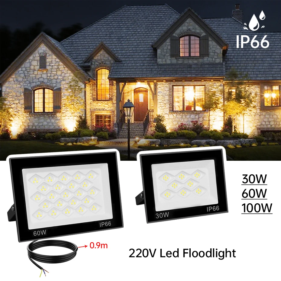 Светодиодный прожектор 30W 60W 100W AC 220V, водонепроницаемый IP66, для улицы, сада, настенный светильник
Светодиодный прожектор 30W 60W 100W AC 220V, водонепроницаемый IP66, для улицы, сада, настенный светильник