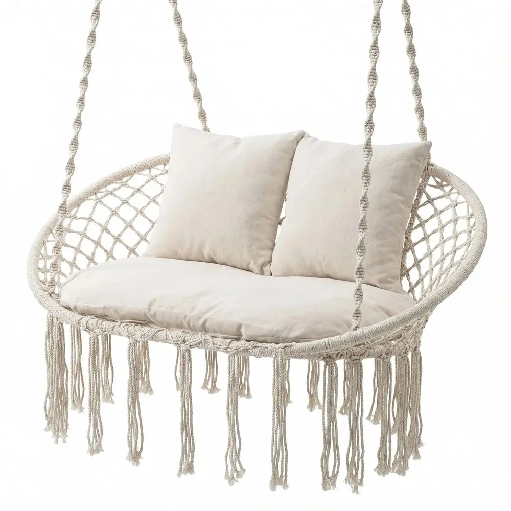 2Person Hanging Hammock Chair with Cushions, Boho Style Macrame Hammock Swing with Tassels, Indoor Outdoor Cotton Rope Hanging
2Person Hanging Hammock Chair with Cushions, Boho Style Macrame Hammock Swing with Tassels, Indoor Outdoor Cotton Rope Hanging