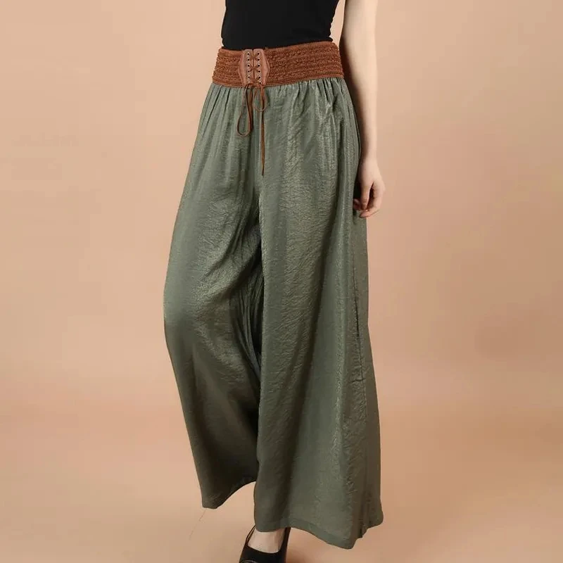 Casual Elastic High Waist Lace Up Belt Wide Leg Loose Women's Pants Korean Fashion Full-Length Pants For Women 2024 Spring
Casual Elastic High Waist Lace Up Belt Wide Leg Loose Women's Pants Korean Fashion Full-Length Pants For Women 2024 Spring