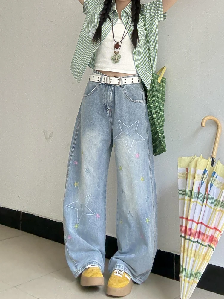 American Retro Star Embroidery Wide Leg Jeans Women's High Waist Loose Slim Straight Floor-Length Pants Summer Style
American Retro Star Embroidery Wide Leg Jeans Women's High Waist Loose Slim Straight Floor-Length Pants Summer Style