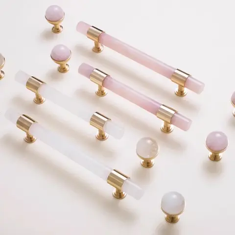 Natural Marble/Crystal T Brass Bar Cabinet Handle and Knobs Bedroom Cupboard Door Pulls Furniture Handle Dresser Knob Hardware