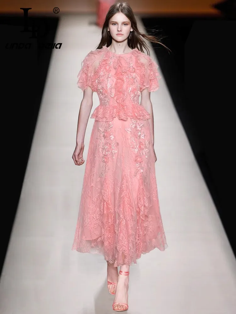 LD LINDA DELLA Round Neck Short Sleeved Sequined Three-Dimensional Floral Ruffle Lace Princess Style Dress 2025 Summer New Item
LD LINDA DELLA Round Neck Short Sleeved Sequined Three-Dimensional Floral Ruffle Lace Princess Style Dress 2025 Summer New Item