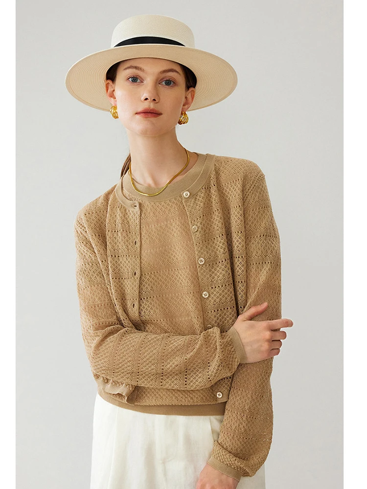 Шелково-шерстяной вязаный комплект из двух предметов: свитер и кардиган с ажурным узором, круглым вырезом и коротким рукавом, женский, весенний, тонкий
Шелково-шерстяной вязаный комплект из двух предметов: свитер и кардиган с ажурным узором, круглым вырезом и коротким рукавом, женский, весенний, тонкий