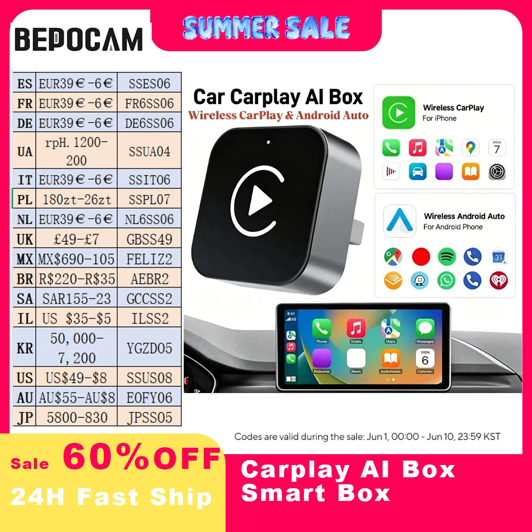 BEPOCAM 2in1 Wireless CarPlay smart Mini Box Android Auto for OEM Car Stereo 5Ghz WiFi Type-C/USB Plug and Play CarPlay
BEPOCAM 2in1 Wireless CarPlay smart Mini Box Android Auto for OEM Car Stereo 5Ghz WiFi Type-C/USB Plug and Play CarPlay