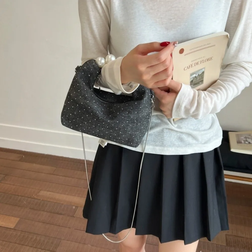 Fashion Korean Pearls Denim Bag Square Rhinestones Denim Crossbody Bag Small Casual Women's Handbags Purse
Fashion Korean Pearls Denim Bag Square Rhinestones Denim Crossbody Bag Small Casual Women's Handbags Purse