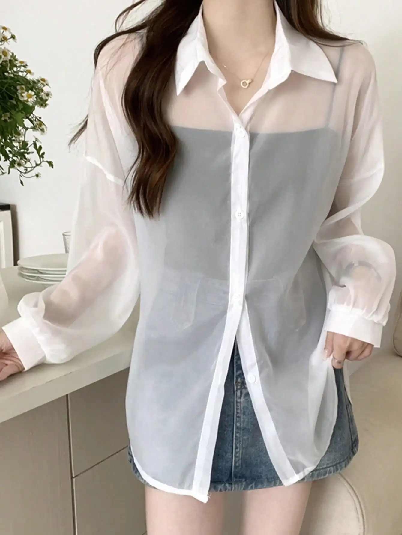 Chic Summer Thin Pure Desire Girl See-through Sun Protection Open Cardigan Shirt Loose White Women's Shirt Korean Style ...
Chic Summer Thin Pure Desire Girl See-through Sun Protection Open Cardigan Shirt Loose White Women's Shirt Korean Style ...
