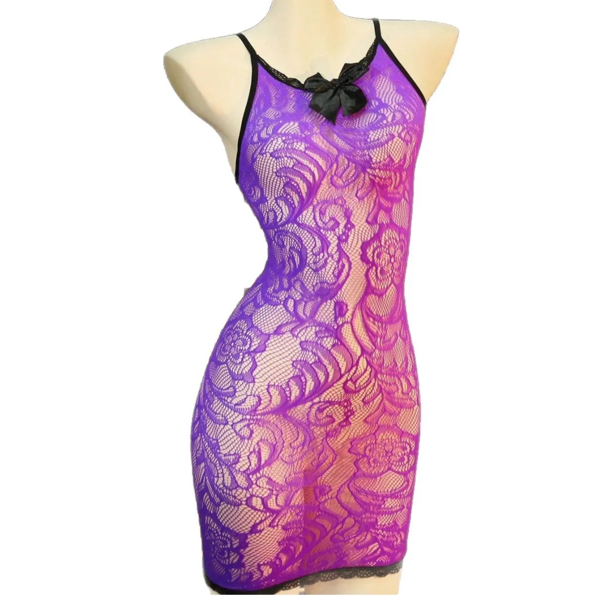 Sexy Floral Purple Fishnet With Bow For Women Backless Deep V Suspenders Sleeveless Bowknot Transparent Dress Pure Desire P8NY
Sexy Floral Purple Fishnet With Bow For Women Backless Deep V Suspenders Sleeveless Bowknot Transparent Dress Pure Desire P8NY