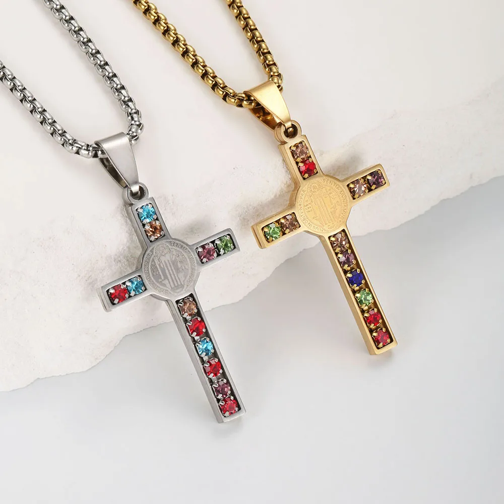 1PC Luxury Micro Paved Artificial Zircon Saint St. Benedict Necklace for Men San Benito Cross Necklace Man Spiritual Jewelry
1PC Luxury Micro Paved Artificial Zircon Saint St. Benedict Necklace for Men San Benito Cross Necklace Man Spiritual Jewelry