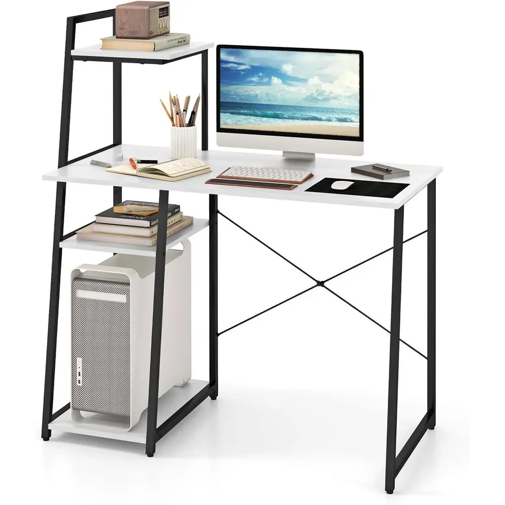 47.5 Compact Desk with Shelves, Laptop PC Workstation, Home Office Desk, Modern Study Writing Desk for Small Spaces - White & Bl
47.5 Compact Desk with Shelves, Laptop PC Workstation, Home Office Desk, Modern Study Writing Desk for Small Spaces - White & Bl