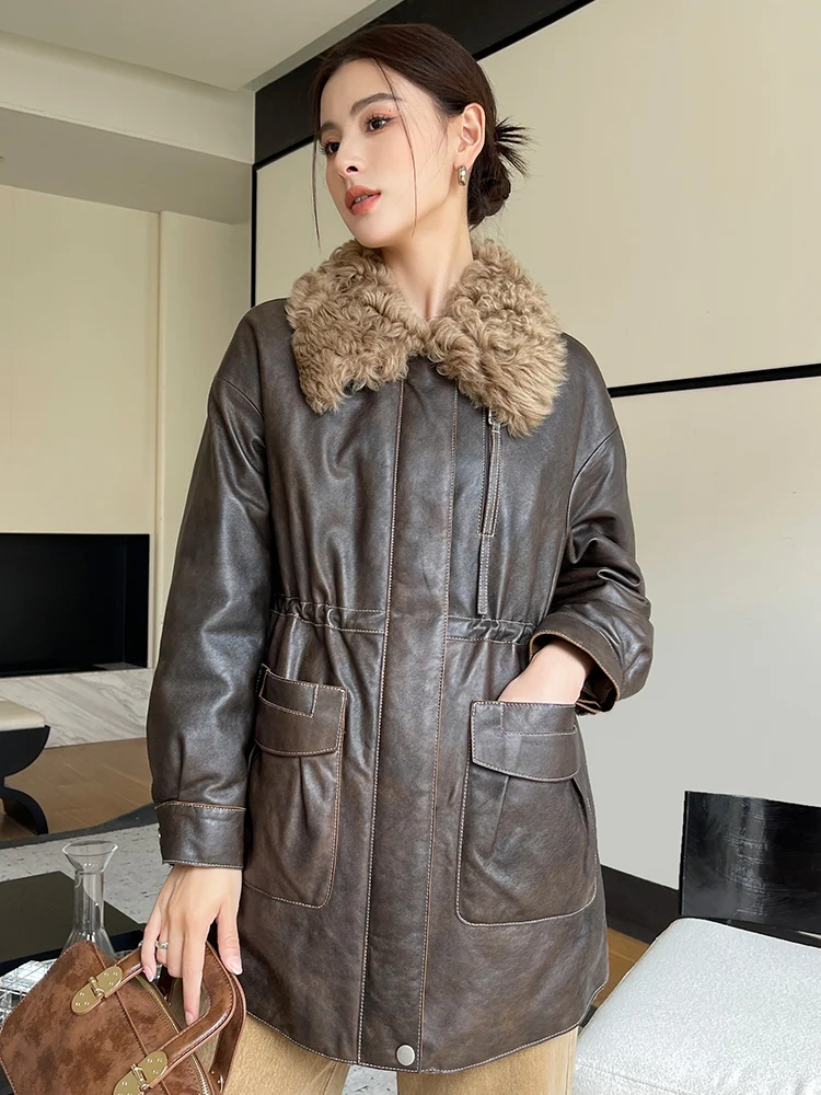 Mid-length Winter Genuine Leather Goose Down Jackets for Women 2026 High-end Simple Natural Wool Collar Real Sheepskin Down Coat
Mid-length Winter Genuine Leather Goose Down Jackets for Women 2026 High-end Simple Natural Wool Collar Real Sheepskin Down Coat