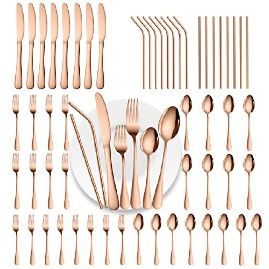 56 Pieces Mirror Rose Gold Silverware Service for 8 Flatware Set Stainless Steel Utensils Cutlery Set Dishwasher Safe
56 Pieces Mirror Rose Gold Silverware Service for 8 Flatware Set Stainless Steel Utensils Cutlery Set Dishwasher Safe