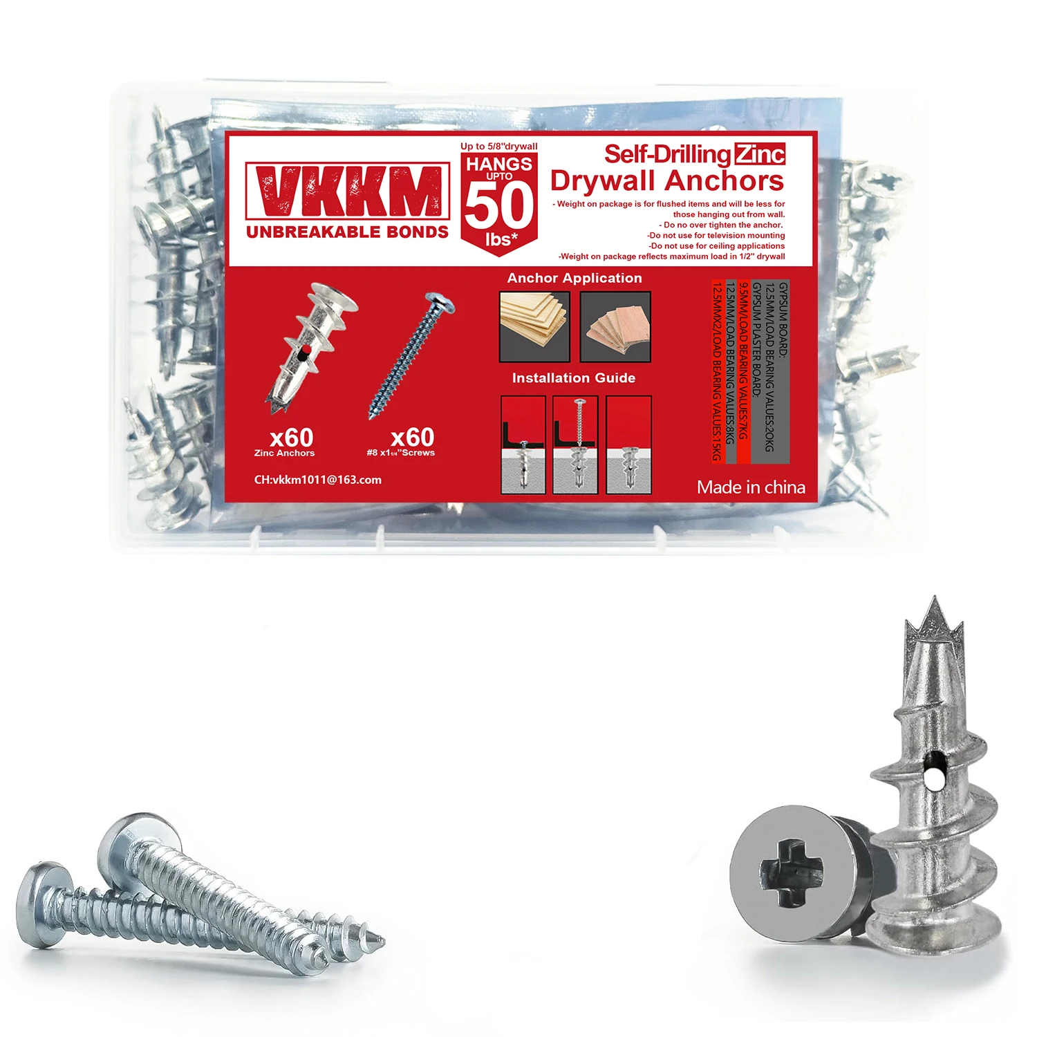 VKKM 120-Piece Self-Drilling Wall Anchor Set, Made Of Galvanized Material, Suitable For Drywall Installation
VKKM 120-Piece Self-Drilling Wall Anchor Set, Made Of Galvanized Material, Suitable For Drywall Installation