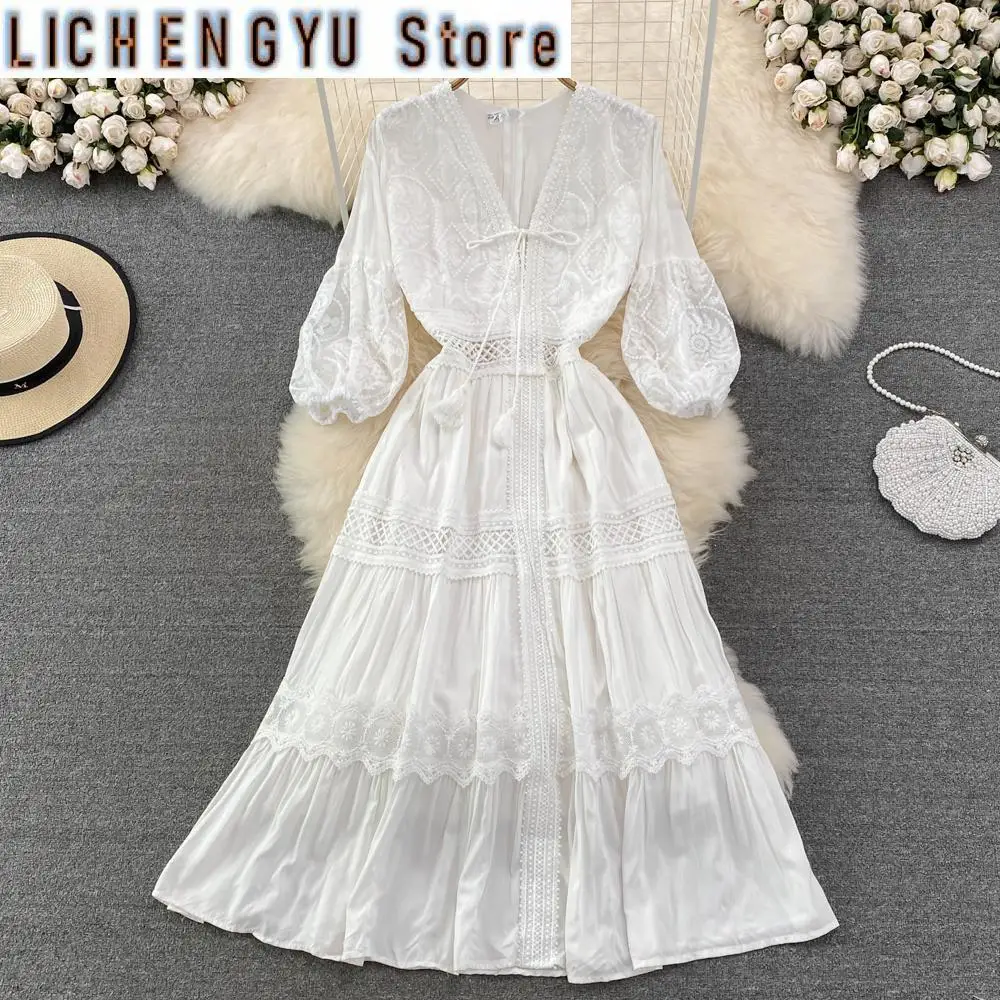 Sweet Style Vestidos Summer New Women's Dress Lace Hollow Out Patchwork Solid Color High Waist Dresses
Sweet Style Vestidos Summer New Women's Dress Lace Hollow Out Patchwork Solid Color High Waist Dresses