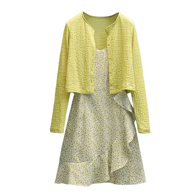 2023 Women Plus Size Spring Summer Casual Two Piece Set Cardigan Tops And Midi Ruffles Sling Dress Fashion Slim Outwear Clothes
2023 Women Plus Size Spring Summer Casual Two Piece Set Cardigan Tops And Midi Ruffles Sling Dress Fashion Slim Outwear Clothes