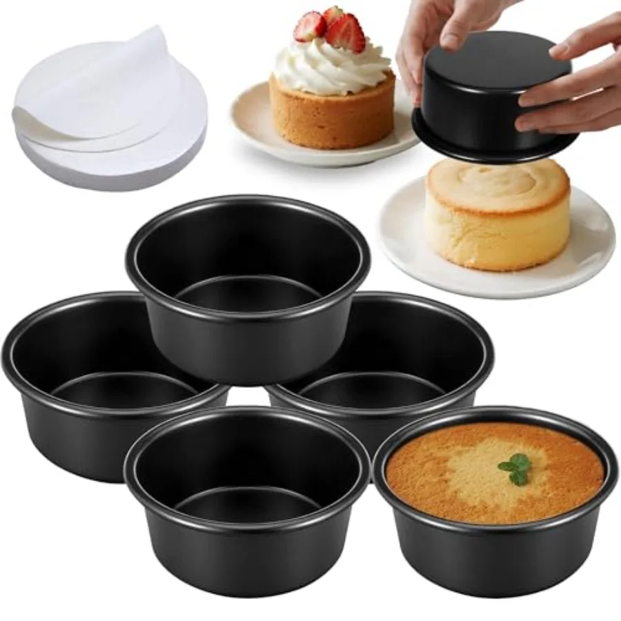 4 Inch Cake Pan Set of 5, Nonstick Cheesecake Round Cake Pans with 100 Pieces Parchment Paper, Mini Cake Tins for Baking, Non-T
4 Inch Cake Pan Set of 5, Nonstick Cheesecake Round Cake Pans with 100 Pieces Parchment Paper, Mini Cake Tins for Baking, Non-T
