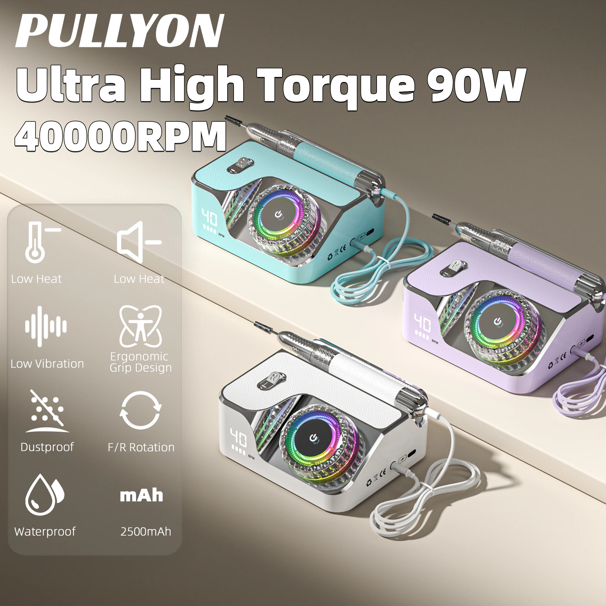 40000RPM Professional Brushless Nail Drill Machine with LED Display Electric Nail File E-file Complete Salon Manicure Equipment
40000RPM Professional Brushless Nail Drill Machine with LED Display Electric Nail File E-file Complete Salon Manicure Equipment