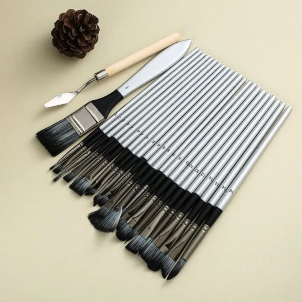 24pcs/set Wooden Handle Nylon Brush Set DIY Art Aluminum Tube Paint Brush Set Nylon Hair with Scraper Artist Paint Brushes
24pcs/set Wooden Handle Nylon Brush Set DIY Art Aluminum Tube Paint Brush Set Nylon Hair with Scraper Artist Paint Brushes