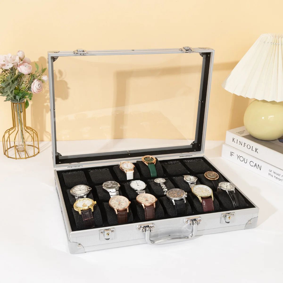 High-End Transparent Skylight Aluminum Alloy Watch Storage Box Jewelry Storage Box Mechanical Watch Collection Display Safe with Soft Watch Pillow Storage Box
High-End Transparent Skylight Aluminum Alloy Watch Storage Box Jewelry Storage Box Mechanical Watch Collection Display Safe with Soft Watch Pillow Storage Box