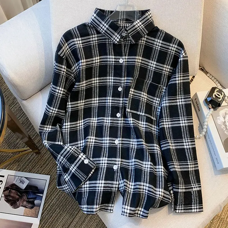 Women Plaid Shirt Spring/Summer Long Sleeve Top Casual Loose Sunscreen Clothes Basic All Match Shirt Coat
Women Plaid Shirt Spring/Summer Long Sleeve Top Casual Loose Sunscreen Clothes Basic All Match Shirt Coat