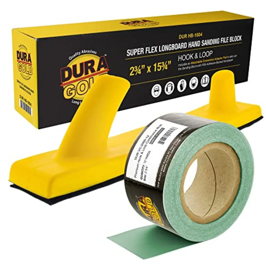 Dura-Gold Pro Series Super Flex Longboard Hand Sanding File Block with Hook and Loop Backing and PSA Adapter Pad and 2000 Grit
Dura-Gold Pro Series Super Flex Longboard Hand Sanding File Block with Hook and Loop Backing and PSA Adapter Pad and 2000 Grit