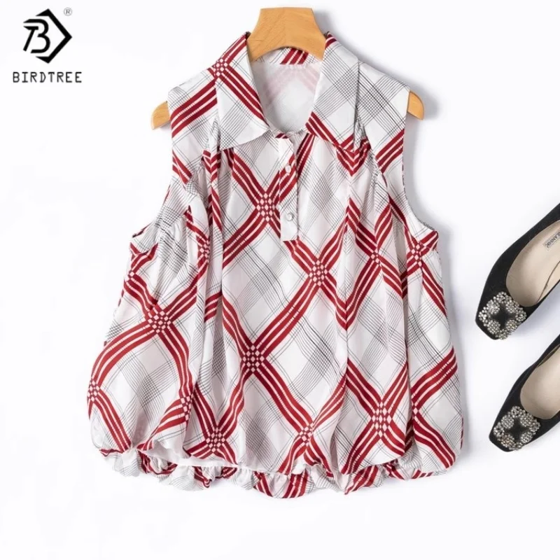 Birdtree Summer 100% Mulberry Silk Tshirt,Women Double Crepe Silk Lining Polo Collar Grid Pattern Sleeveless Tops shirt T55730JF
Birdtree Summer 100% Mulberry Silk Tshirt,Women Double Crepe Silk Lining Polo Collar Grid Pattern Sleeveless Tops shirt T55730JF