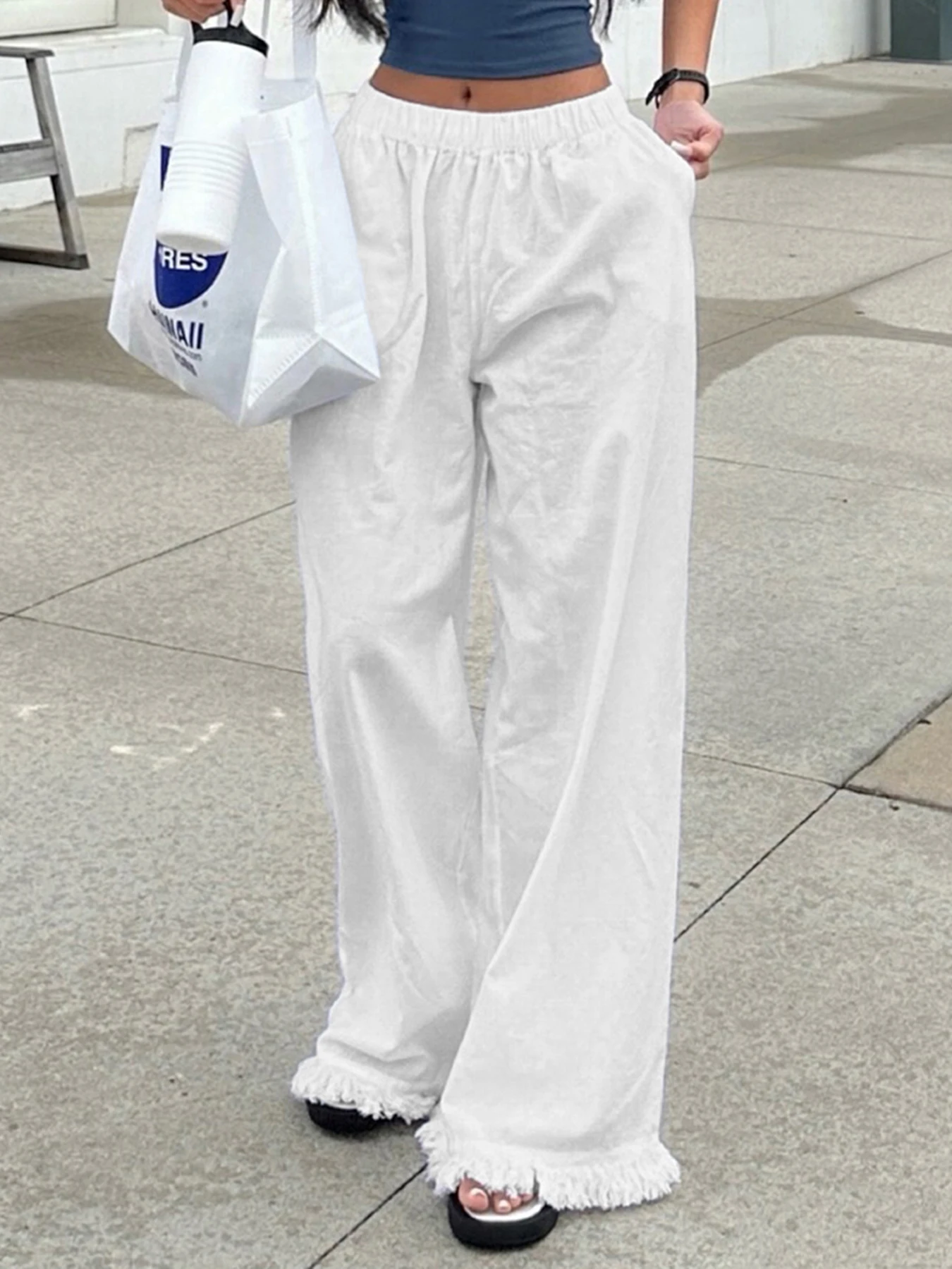 Weekeep Solid White Loose Straight Pants Women Elastic Low Rise Baggy Casual Pants y2k Streetwear Basic Trousers Korean Fashion
Weekeep Solid White Loose Straight Pants Women Elastic Low Rise Baggy Casual Pants y2k Streetwear Basic Trousers Korean Fashion