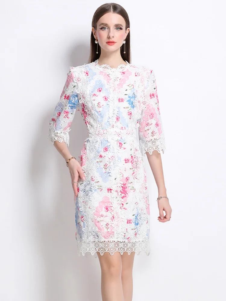 SMTHMA High Quality Summer Printed Lace Embroidery Dress Women's O-Neck Half Sleeve Lace Spliced A-line Dresses
SMTHMA High Quality Summer Printed Lace Embroidery Dress Women's O-Neck Half Sleeve Lace Spliced A-line Dresses