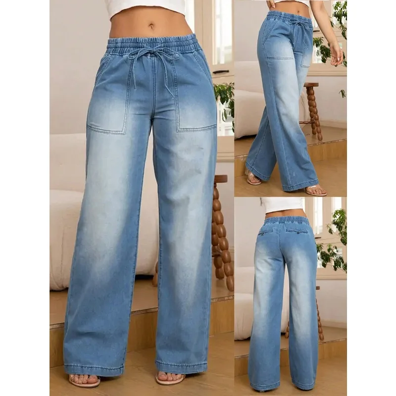 2026 Women Fashion Versatile Denim Jeans With Back Pockets & Drawstring Elastic Waist, Straight Leg Casual Spring
2026 Women Fashion Versatile Denim Jeans With Back Pockets & Drawstring Elastic Waist, Straight Leg Casual Spring