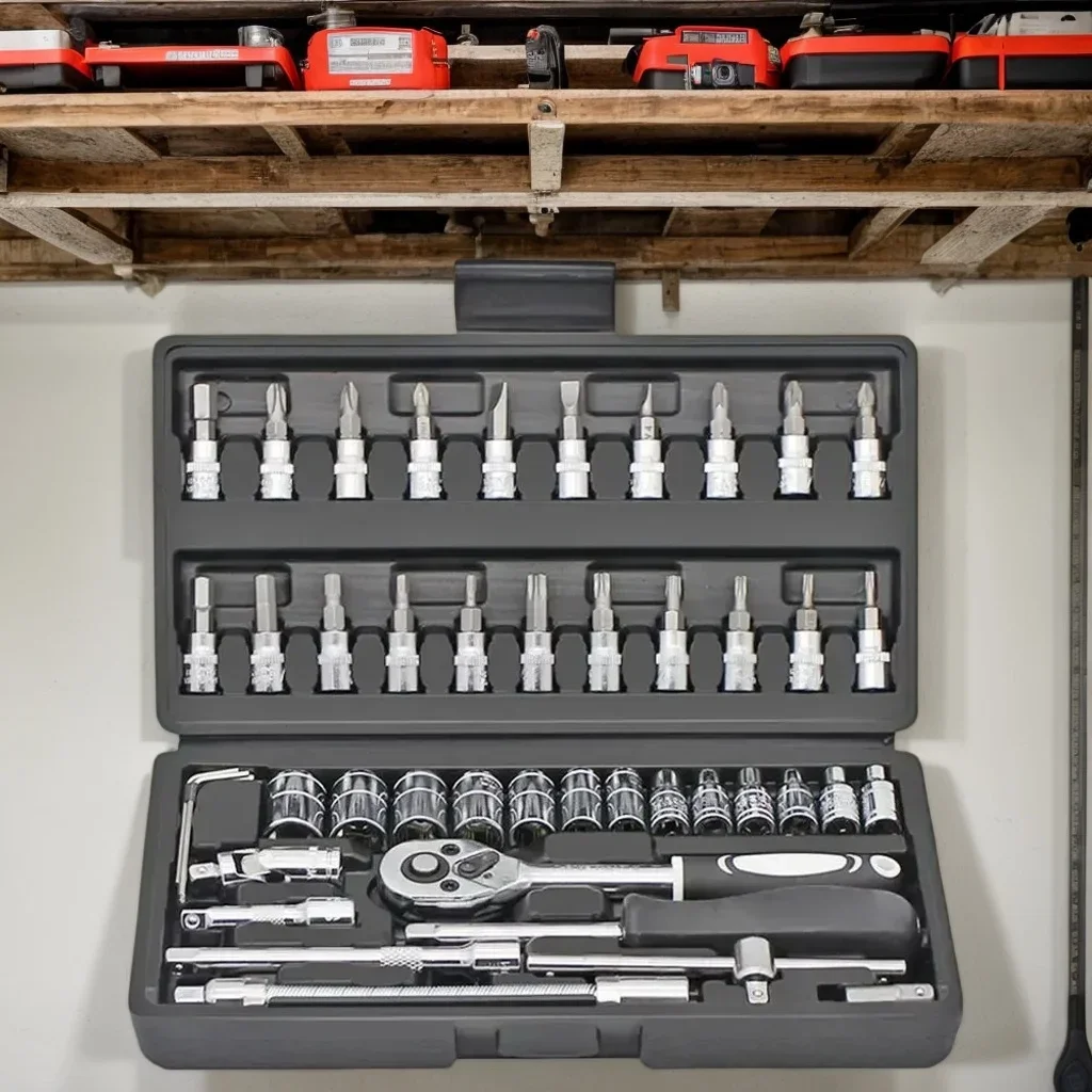 Набор ручных инструментов из 46 предметов — ключ с храповым механизмом и набор универсальных отверток для ручного ремонта (компактный) 
Набор ручных инструментов из 46 предметов — ключ с храповым механизмом и набор универсальных отверток для ручного ремонта (компактный)