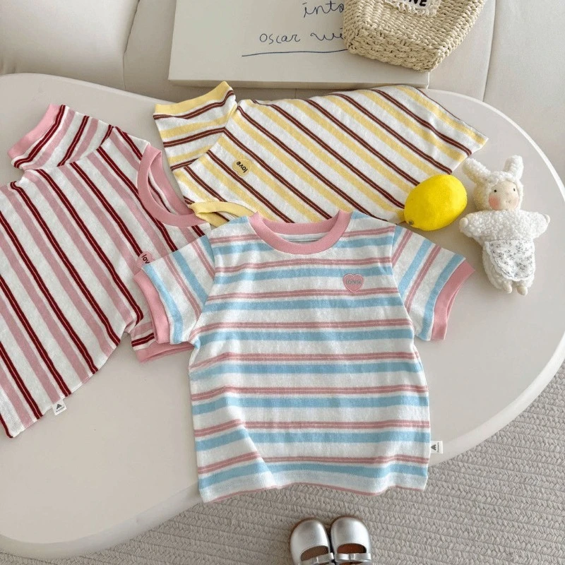 Summer Kids Striped Short Sleeved T-shirt Girls Boys Clothes Korean Versatile Fashion Color Blocked Children's Casual Tops
Summer Kids Striped Short Sleeved T-shirt Girls Boys Clothes Korean Versatile Fashion Color Blocked Children's Casual Tops